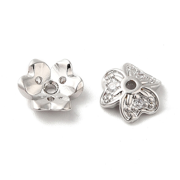 

PandaHall Brass Micro Pave Cubic Zirconia Bead Cap, 3-Petal Flower, Platinum, 9x8x3mm, Hole: 1.2mm Brass+Cubic Zirconia Clear