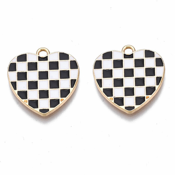 

PandaHall Alloy Enamel Pendants, Cadmium Free & Nickel Free & Lead Free, Light Gold, Heart with Plaid, Black, 17x17x1.5mm, Hole: 1.6mm...