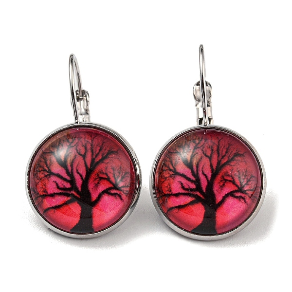 

PandaHall Tree of Life Glass Leverback Earrings with Brass Earring Pins, Crimson, 29mm Glass Tree of Life Pink