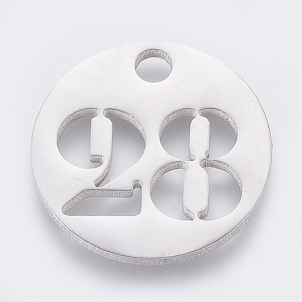 

PandaHall 304 Stainless Steel Pendants, Cut-Out, Hollow, Flat Round with Number, Stainless Steel Color, Num.28, 19x1.5mm, Hole: 2.5mm 304...