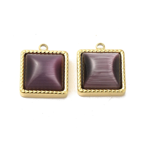 

PandaHall 304 Stainless Steel Charms, with Cat Eye, Saqure Charms, Real 14K Gold Plated, Purple, 14.5x12x5.3mm, Hole: 1.4mm Stainless...