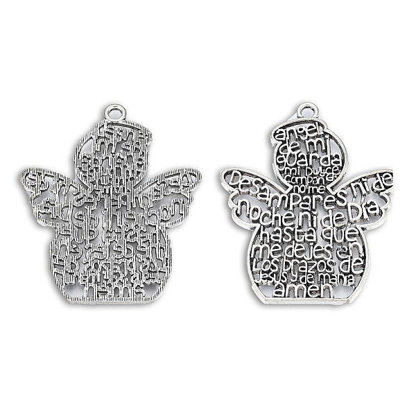 

PandaHall Tibetan Style Alloy Big Pendants, Cadmium Free & Lead Free, Angel with Word, Antique Silver, 59x49x2mm, Hole: 3.5mm Alloy Angel &...