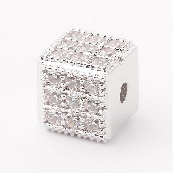 

PandaHall Cube Brass Micro Pave Cubic Zirconia Beads, Platinum, 5.5x5.5x5.5mm, Hole: 1mm Brass+Cubic Zirconia Cube