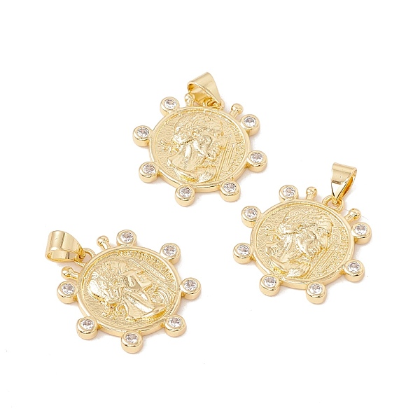 

PandaHall Brass Micro Pave Clear Cubic Zirconia Pendants, Cadmium Free & Lead Free, Flat Round with Human, Real 18K Gold Plated, 20.5x3mm...