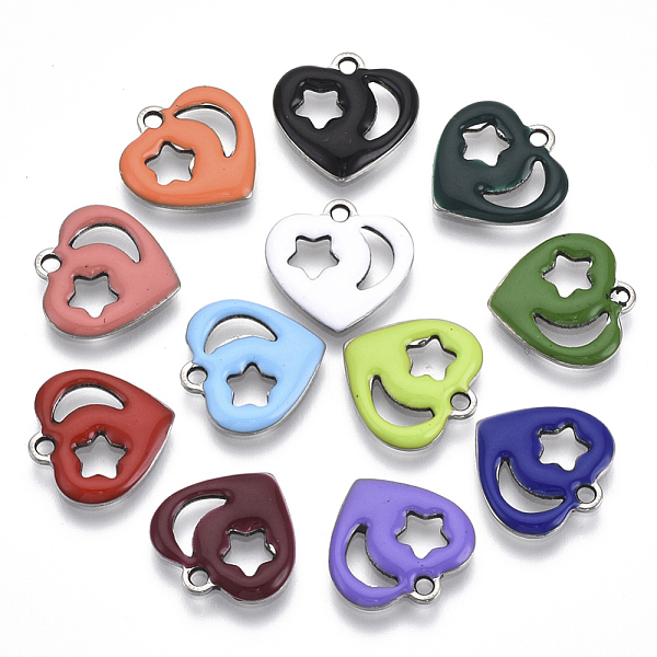 

PandaHall 201 Stainless Steel Enamel Charms, Heart, Stainless Steel Color with Star, Stainless Steel Color & Moon, Stainless Steel Color..., Multicolor