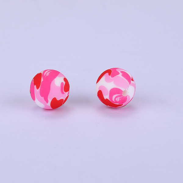

PandaHall Printed Round Silicone Focal Beads, Deep Pink, 15x15mm, Hole: 2mm Silicone Round