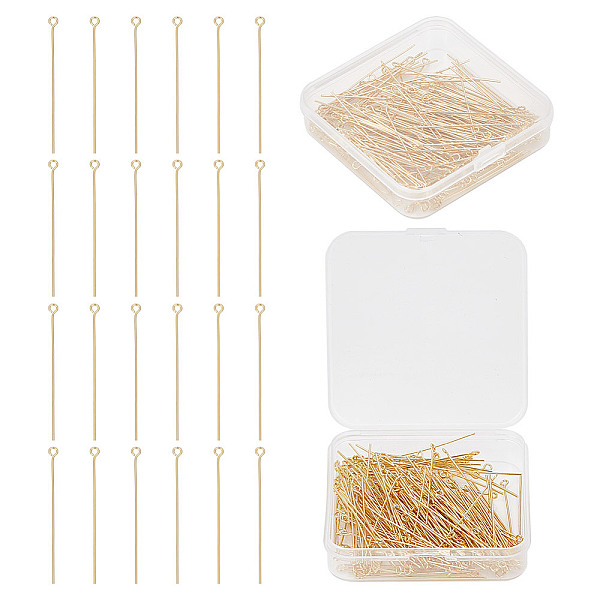 

PandaHall GOMAKERER 200Pcs Brass Eye Pins, for Jewelry Making, Real 18K Gold Plated, 20 Gauge, 45x3x0.8mm, Hole: 1.8mm, Pin: 0.7mm Brass