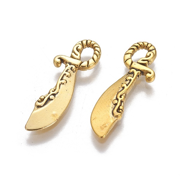 

PandaHall Alloy Pendants, Cadmium Free & Lead Free, Sword, Antique Golden, 25x6x2mm, Hole: 2mm Alloy Tool