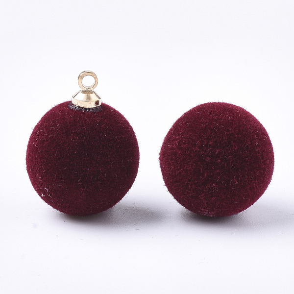 

PandaHall Flocky Acrylic Pendants, with Brass Findings, Round, Golden, Dark Red, 18x14mm, Hole: 1.6mm Brass+Acrylic Round Red