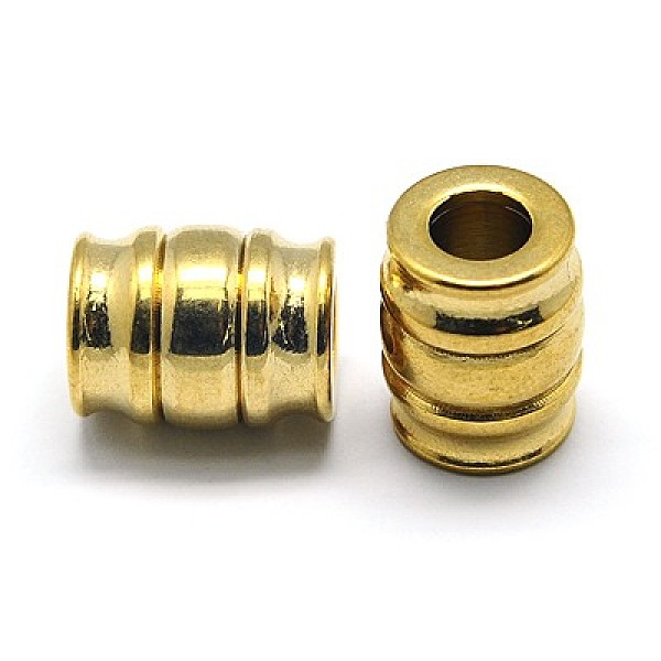 

PandaHall 304 Stainless Steel Beads, Grooved Beads, Ion Plating (IP), Column, Golden, 12x15mm, Hole: 5.5mm 304 Stainless Steel Column
