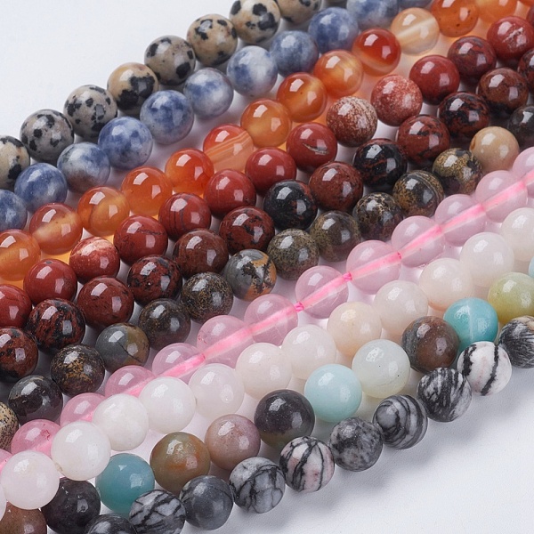 

PandaHall Natural Mixed Gemstone Beads Strands, Round, 8mm, Hole: 1mm, about 49pcs/strand, 15.5 inch Mixed Stone Round Multicolor