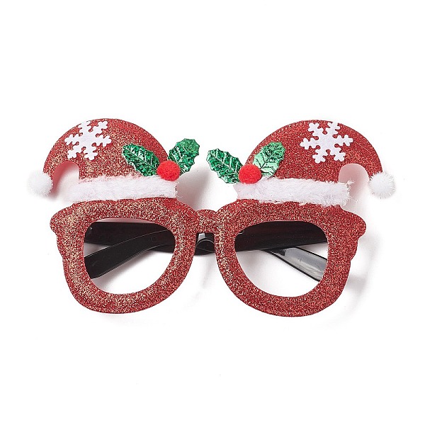 PandaHall Christmas Plastic & Non-woven Fabric Glitter Glasses Frames, for Christmas Party Costume Decoration Accessories, Hat, 97x175x24mm...