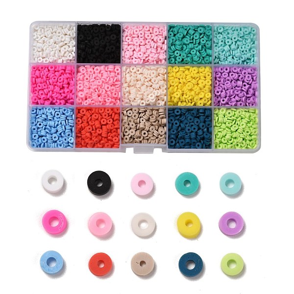 PandaHall 150G 15 Colors Handmade Polymer Clay Beads, Heishi Beads, for DIY Jewelry Crafts Supplies, Disc/Flat Round, Mixed Color, 4x1mm...