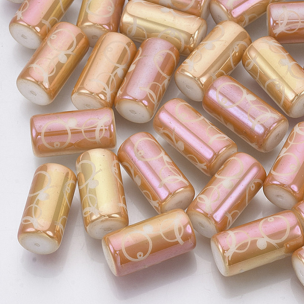 

PandaHall Electroplate Glass Beads, Column with Circle Dot Pattern, Sandy Brown, 20x10mm, Hole: 1.2mm, about 50pcs/bag Glass Others Brown