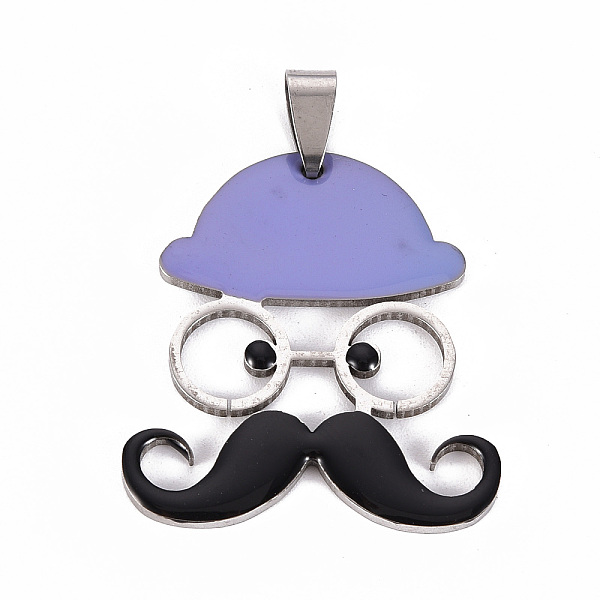 

PandaHall 201 Stainless Steel Enamel Pendants, Human with Mustache and Hat, Medium Purple, 35x31.5x2mm, Hole: 8x4mm Stainless Steel+Enamel...