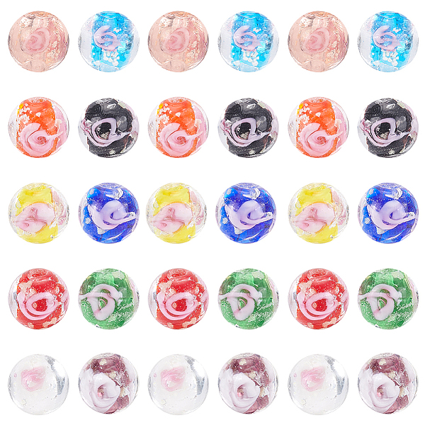 

PandaHall 60Pcs 10 Colors Handmade Luminous Inner Flower Lampwork Beads, Round, Mixed Color, 9~10mm, Hole: 1~2mm, 6pcs/color Lampwork..., Multicolor