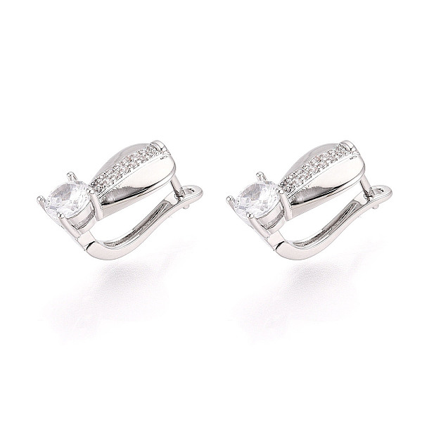 Brass Micro Pave Cubic Zirconia Teardrop Hoop Earrings