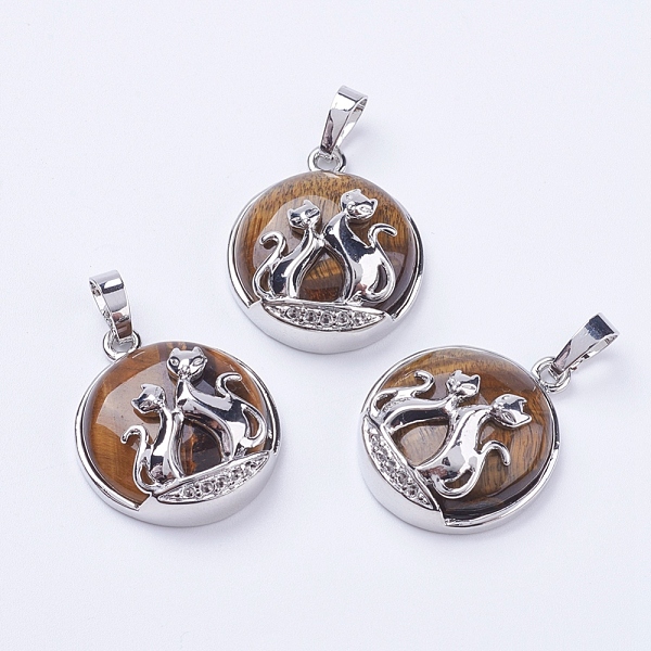 

PandaHall Natural Tiger Eye Pendants, with Brass Findings, Flat Round with Fox, Platinum, 28~29x23~24x9~10mm, Hole: 5x7mm Tiger Eye Flat...