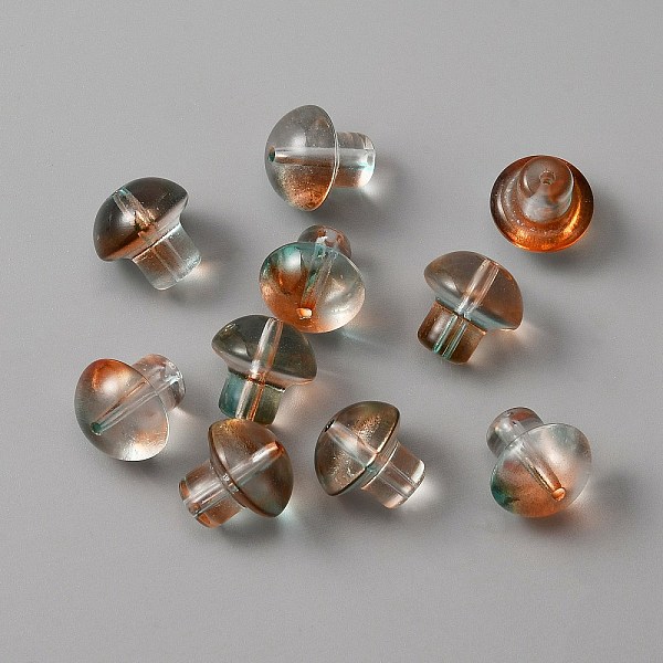 PandaHall Transparent Glass Beads, Mushroom, Coffee, 13.5x13.5mm, Hole: 1.6mm Glass Mushroom Brown