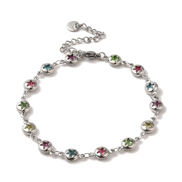

PandaHall Brass Star Link Chain Bracelets, with Glass, Platinum, 9-3/4 inch(24.8cm) Brass
