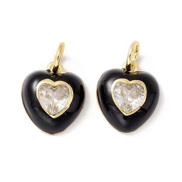 

PandaHall Rack Plating Brass Clear Cubic Zirconia Charms, with Enamel, Cadmium Free & Lead Free, Real 18K Gold Plated, Heart, Black...