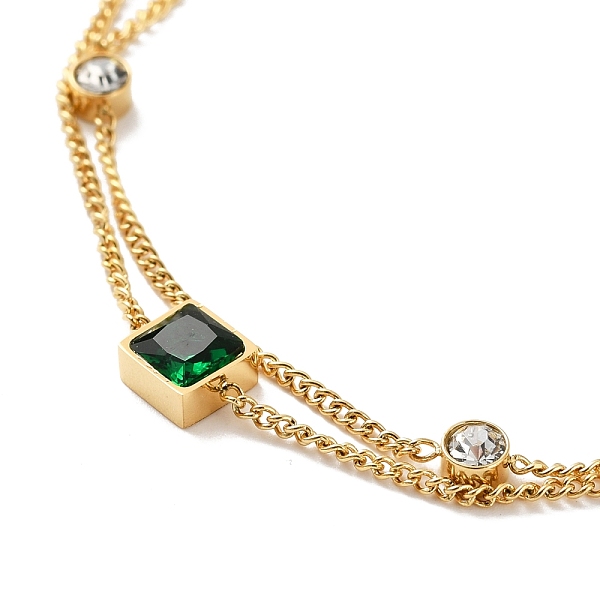 

PandaHall Ion Plating(IP) 304 Stainless Steel Chain Multi-strand Anklet with Rhinestone, Square Glass Beaded Anklet for Women, Golden, 8-1/4..., Clear
