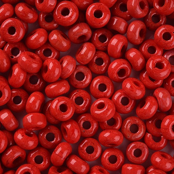 

PandaHall Opaque Colours Glass Round Beads, Round Hole, Red, 3~5x9~10mm, Hole: 2.5mm, about 660pcs/pound Glass Red