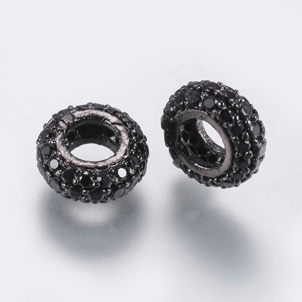 

PandaHall Brass Micro Pave Cubic Zirconia Beads, Rondelle, Black, Gunmetal, 8x3mm, Hole: 4mm Brass+Cubic Zirconia Rondelle Black