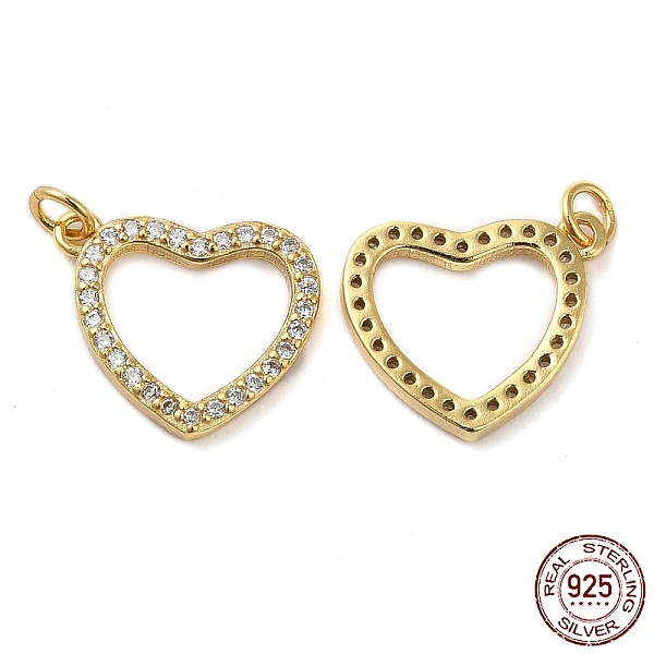 

PandaHall 925 Sterling Silver Micro Pave Cubic Zirconia Charms, Heart Charm, with Jump Ring, Real 18K Gold Plated, 11x13x1.5mm, Hole: 2.3mm..., Clear