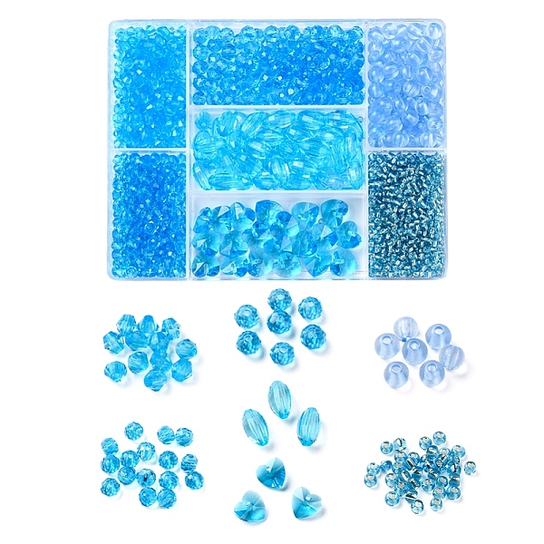 

PandaHall DIY Light Sky Blue Series Jewelry Making Kits, 1640Pcs Bicone & Rondelle & Oval & Round Glass/Acrylic Beads, 20Pcs Heart..., Multicolor