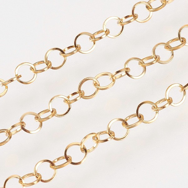 

PandaHall Ion Plating(IP) Handmade 304 Stainless Steel Rolo Chains, Soldered, with Spool, Golden, 3x0.3mm, about 32.8 Feet(10m)/roll 304...
