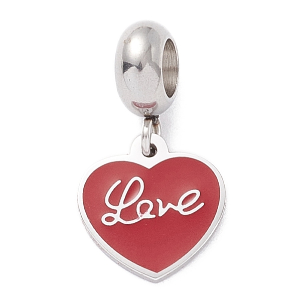 

PandaHall 304 Stainless Steel European Dangle Charms, Large Hole Pendants, with Enamel, Stainless Steel Color, Heart & Word Love, Mixed..., Multicolor
