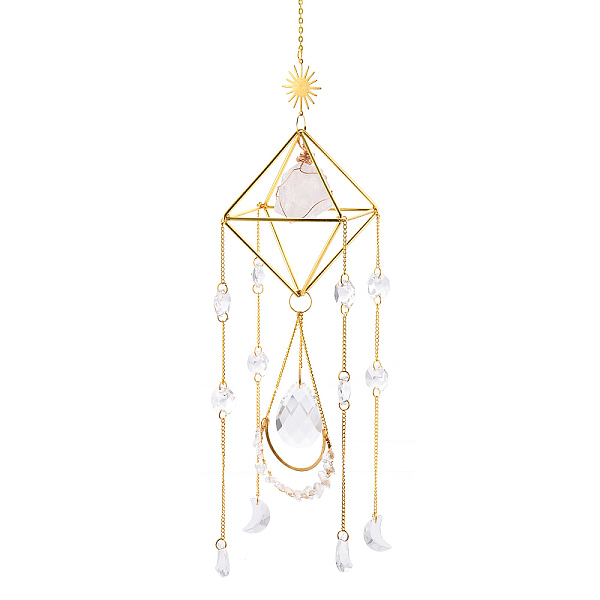 

PandaHall Geometric Natural Raw Quartz Crystal Suncatchers, AB Color Plated Glass Rainbow Maker, Wall Pendant Hanging Ornament for Home..., White