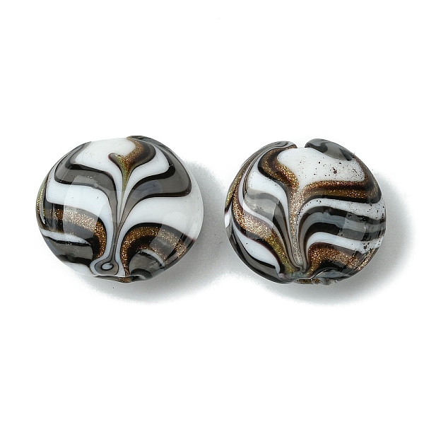 

PandaHall Handmade Gold Sand Lampwork Beads, Flat Round, Dark Gray, 20.5x11mm, Hole: 1.4mm Lampwork Flat Round
