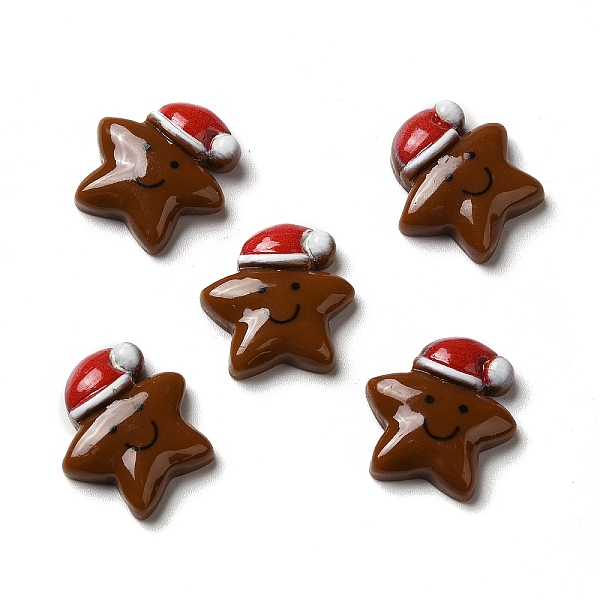 

PandaHall Christmas Opaque Resin Cabochons, Star with Christmas Hat, Coconut Brown, 18x18x5.5mm Resin Star Brown