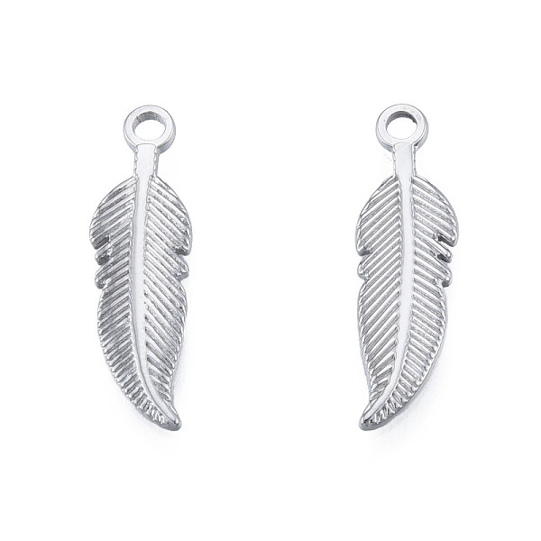 

PandaHall 201 Stainless Steel Pendants, Feather, Stainless Steel Color, 27x8x1.5mm, Hole: 2mm 201 Stainless Steel Feather