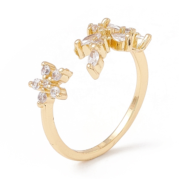 

PandaHall Clear Cubic Zirconia Flower and Leaf Open Cuff Ring, Brass Jewelry for Women, Lead Free & Cadmium Free, Real 18K Gold Plated, US...