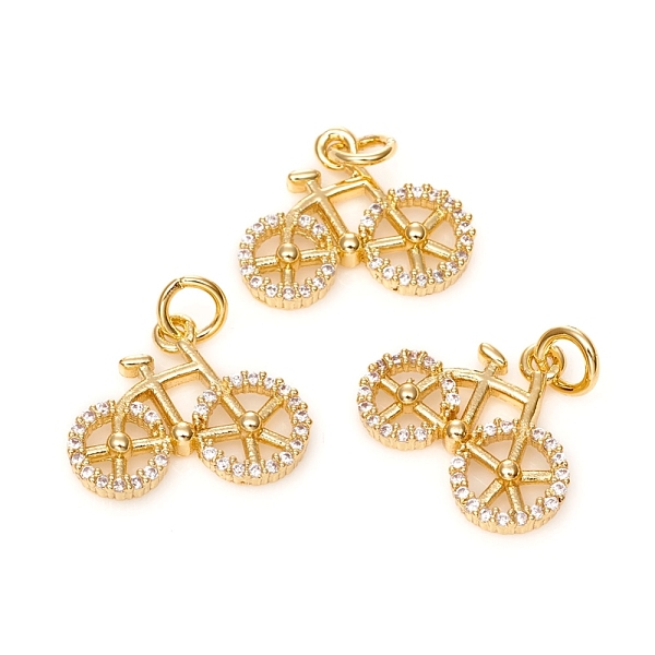 

PandaHall Brass Micro Pave Cubic Zirconia Pendants, with Jump Ring, Long-Lasting Plated, Bicycle, Clear, Golden, 13.5x16.5x2mm, Hole: 3mm...