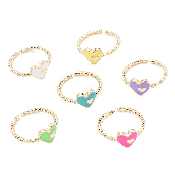 

PandaHall Brass Enamel Cuff Rings, Open Rings, Long-Lasting Plated, Heart, Golden, Mixed Color, US Size 6 3/4(17.1mm) Brass Multicolor