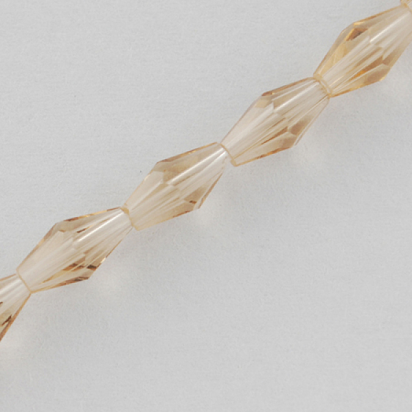 

PandaHall Glass Beads Strands, Faceted, Bicone, BurlyWood, 8x4x4mm, Hole: 1mm, about 72pcs/strand, 23.2 inch Glass Bicone Orange