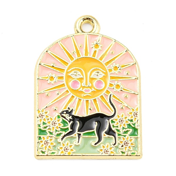 

PandaHall Alloy Enamel Pendants, Light Gold, Arch with Cat Charm, Sun, 25x18x1.2mm, Hole: 1.6mm Alloy+Enamel Sun