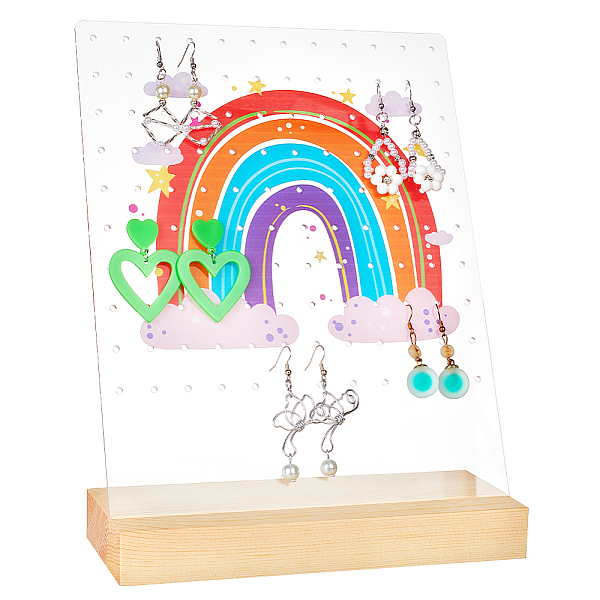 PandaHall PH 120 Holes Earring Holder, Rainbow Earring Display Stands with Wooden Base Acrylic Earring Hanger Board Stud Earring Stand...