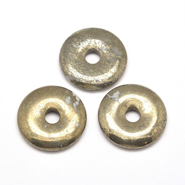 

PandaHall Donut/Pi Disc Natural Pyrite Pendants, Donut Width: 15.5mm, 40x6mm, Hole: 9mm Pyrite Donut Yellow