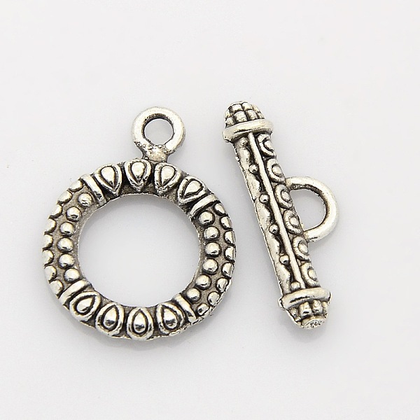 PandaHall Tibetan Style Alloy Ring Toggle Clasps, Antique Silver, Ring: 22x17x2.5mm, Hole: 2mm, Bar: 22x8x2mm, Hole: 2mm Alloy Ring