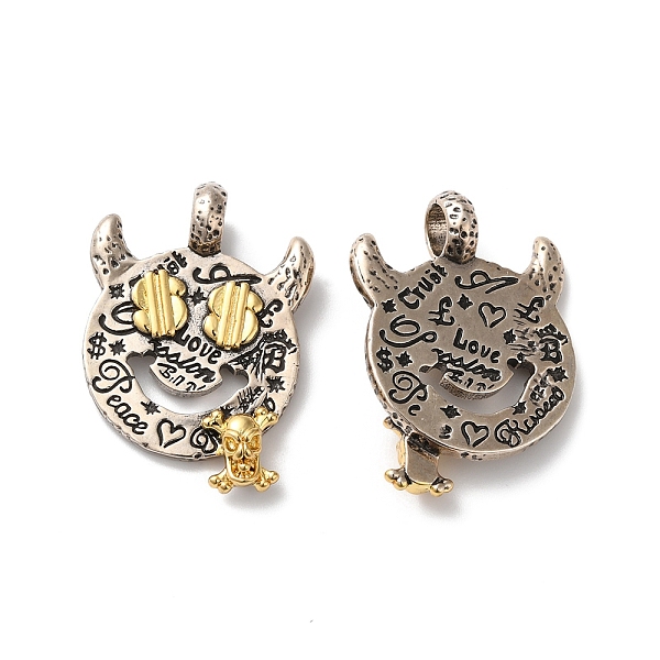 

PandaHall Rack Plating Brass Pendants, Lead Free & Cadmium Free, Monster with Skull Charm, Antique Silver, 33.5x24x6.5mm, Hole: 5.5mm Brass...