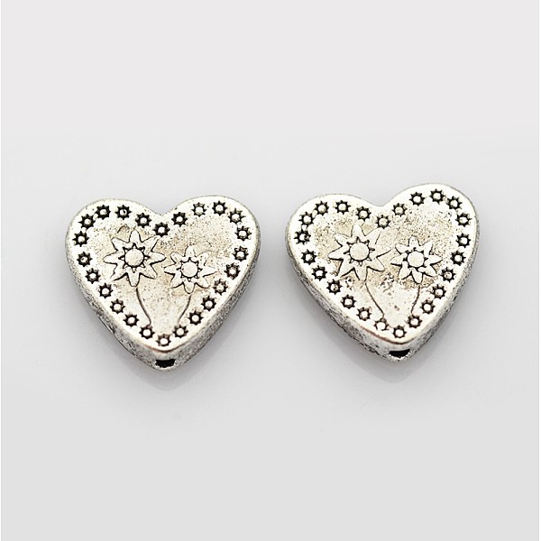 

PandaHall Tibetan Silver Alloy Beads, Heart Carved Flower, Mother's Day Gifts Making, Lead Free & Cadmium Free, Antique Silver, about 12mm...