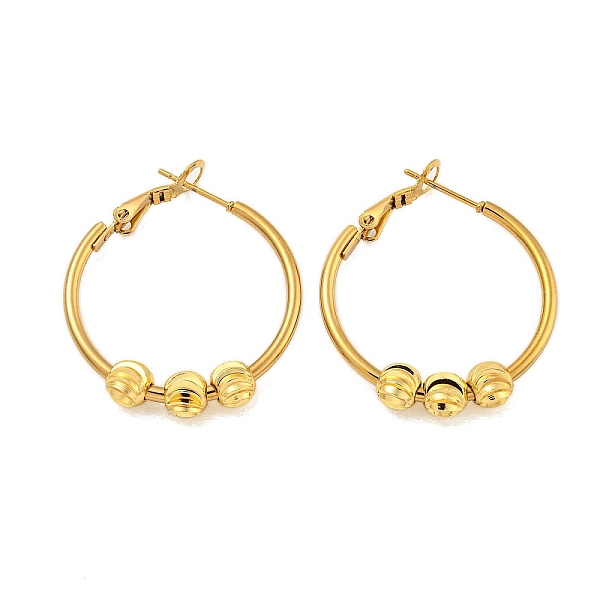

PandaHall Vacuum Plating 201 Stainless Steel Beaded Hoop Earrings with 304 Stainless Steel Pin for Women, Golden, 12 Gauge, 31.5x28.5x2mm...