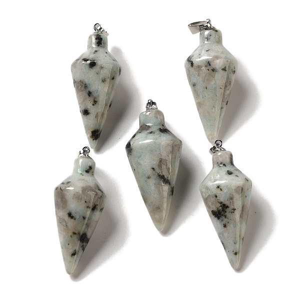 

PandaHall Natural Sesame Jasper Pendants, Cone Charms with Rack Plating Platinum Plated Brass Snap on Bails, 36~36.5x15~15.5mm, Hole...