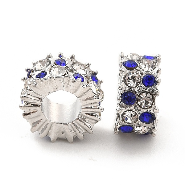 

PandaHall Rack Plating Alloy Rhinestone European Beads, Large Hole Beads, Flat Round, Platinum, 11x5.5mm, Hole: 5mm Alloy+Rhinestone Flat..., Blue