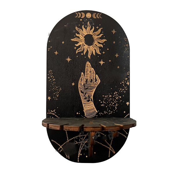 

PandaHall Wooden Wall-Mounted Small Crystal Display Shelf, Witch Hanging Crystal Holder, for Crystal Dowsing Pendulum Pendant Storage, Sun..., Black